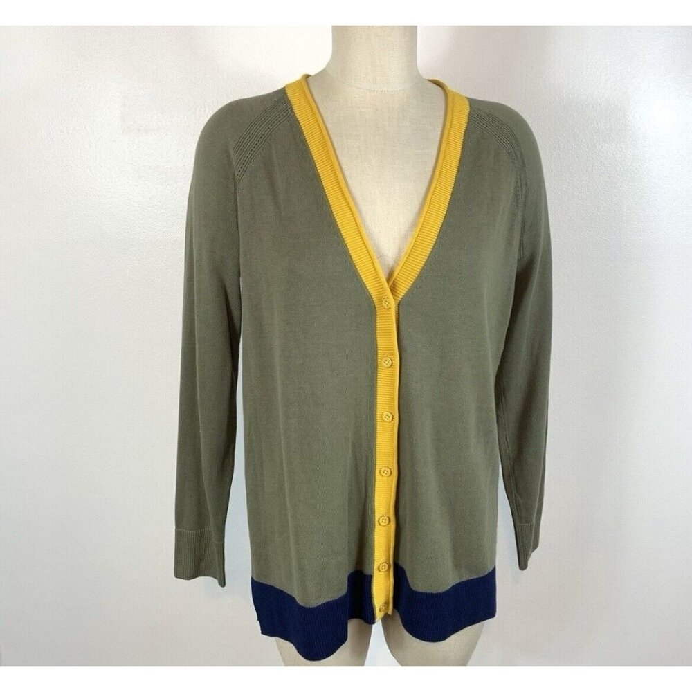 Talbots‎ Plus 2X Womens Sweater Olive Green Yellow Girlfriend Cardigan V-Neck